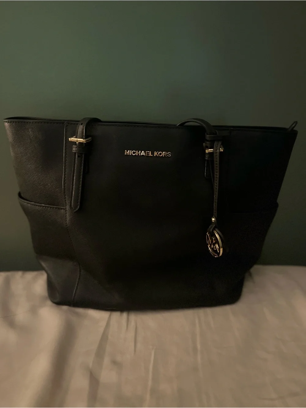 Michael Kors Black Saffiano Leather Tote with Gold Hardware